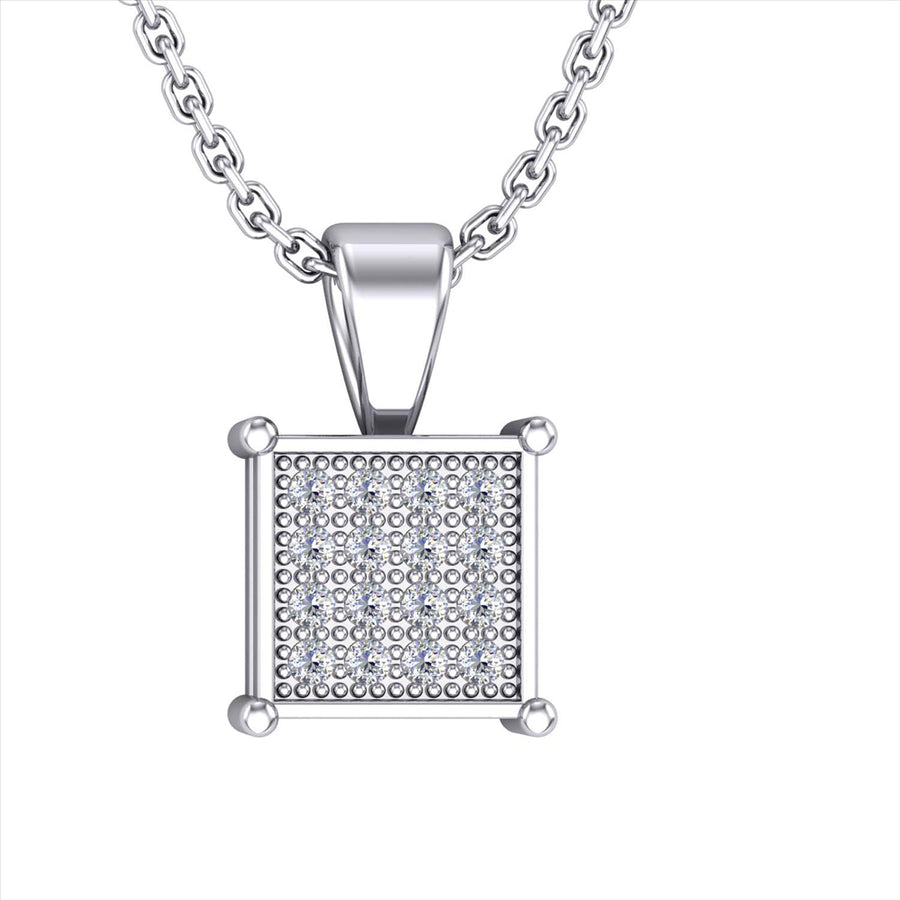 9k WG Diamond Square Pendant 16D=0.075ct Grain Set . Meas. 6mm