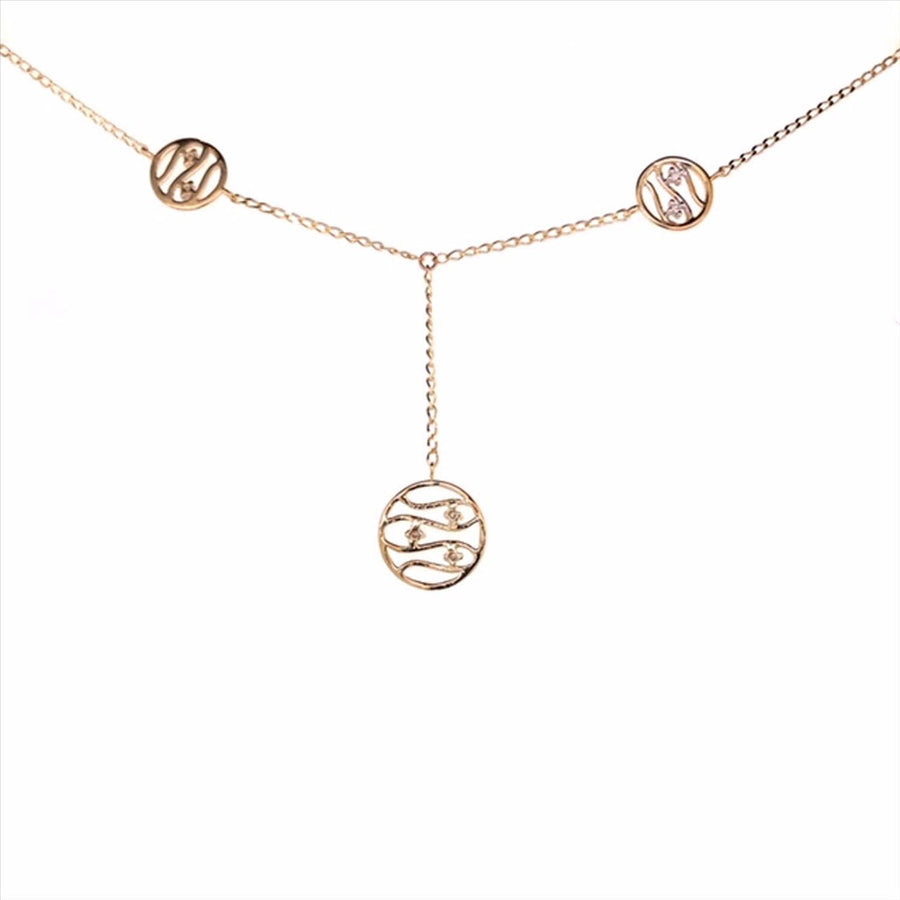 9k YG Drop x3 Circle Diamond Pendant 7D=0.04ct with Oval Link Chain 45cm O-Ring at 43cm & 44cm 1mm Wide . Meas. 10mm & 8mm