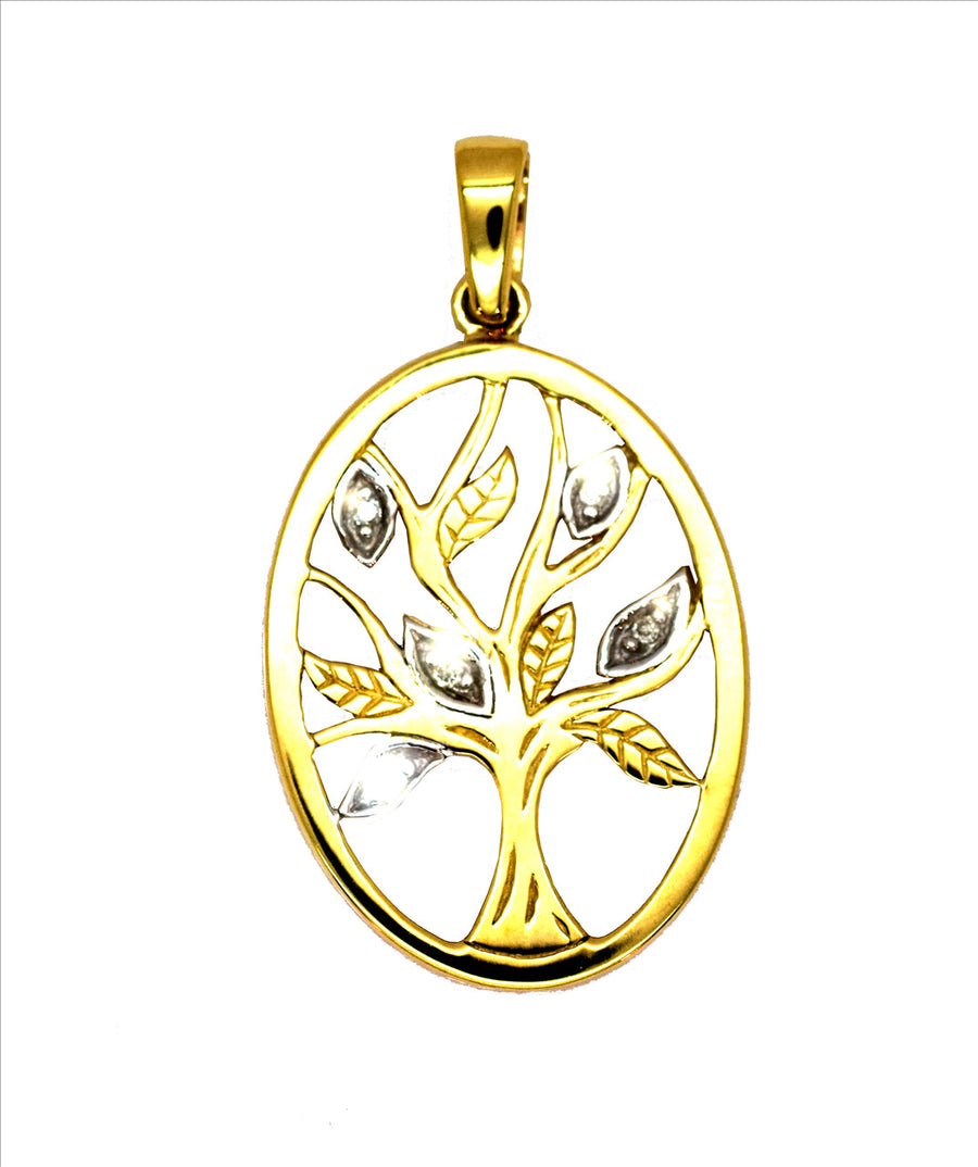 18k YG Diamond Oval Tree of Life Pendant 5D=0.03ct Claw Set . Meas. 23x17mm