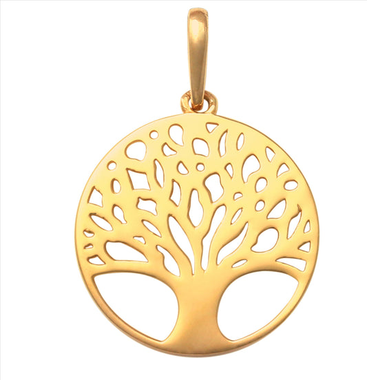 9k YG Circle Tree of Life Pendant 13mm