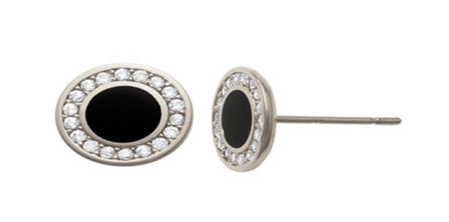 9k WG CZ and Epoxy Circle Stud Earrings 8mm