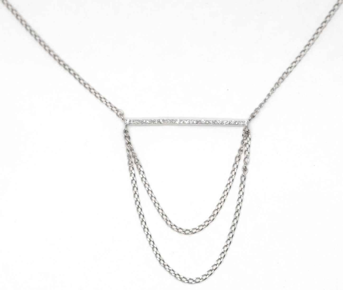 WG Straight Bar Diamond Pendant with Oval Link Chain 1mm wide