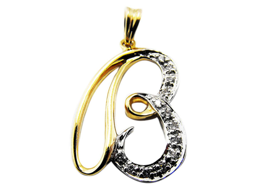 9k YG Diamond Script Letter Pendant B with 9D = 0.04ct 15mm