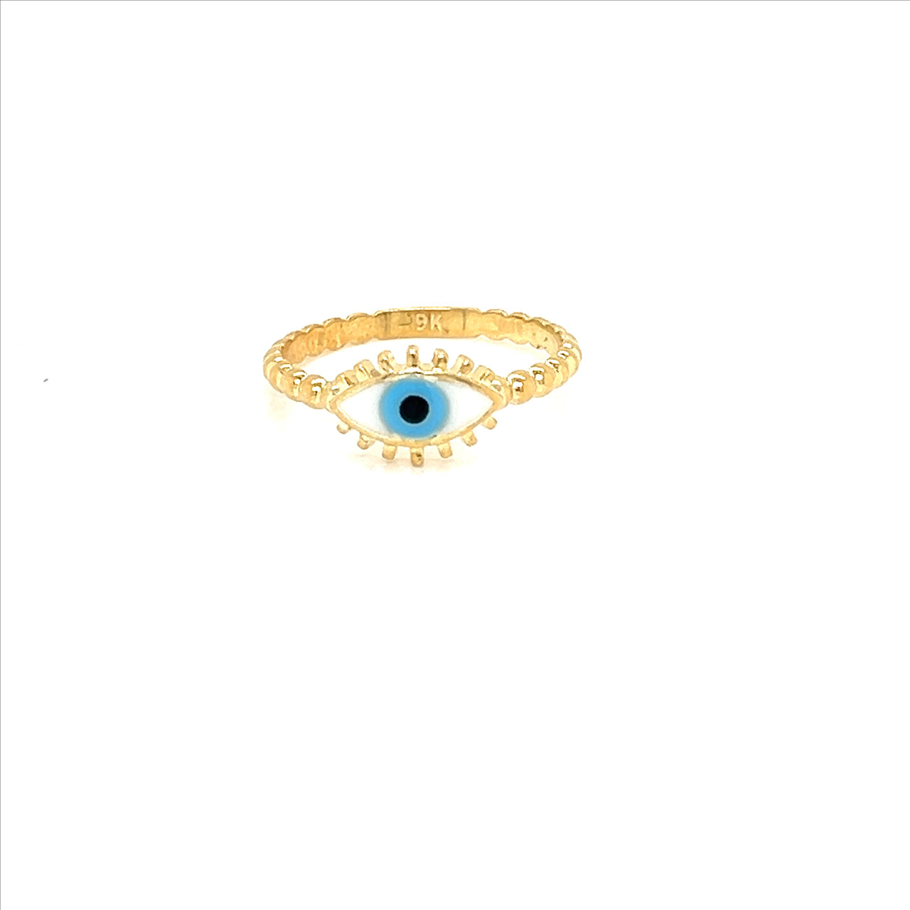 9k YG Eye Ring with Beaded Band 7mm. Size L.