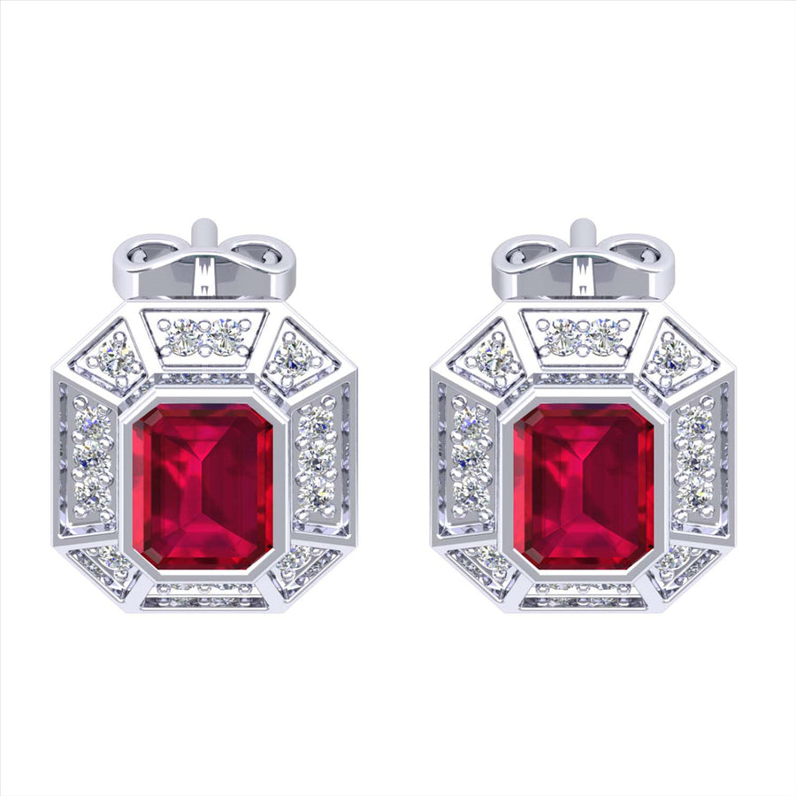 9k 2T Ruby & Diamond Stud Earrings 2Ru=Approx 1.55ct & 28D=0.37ct