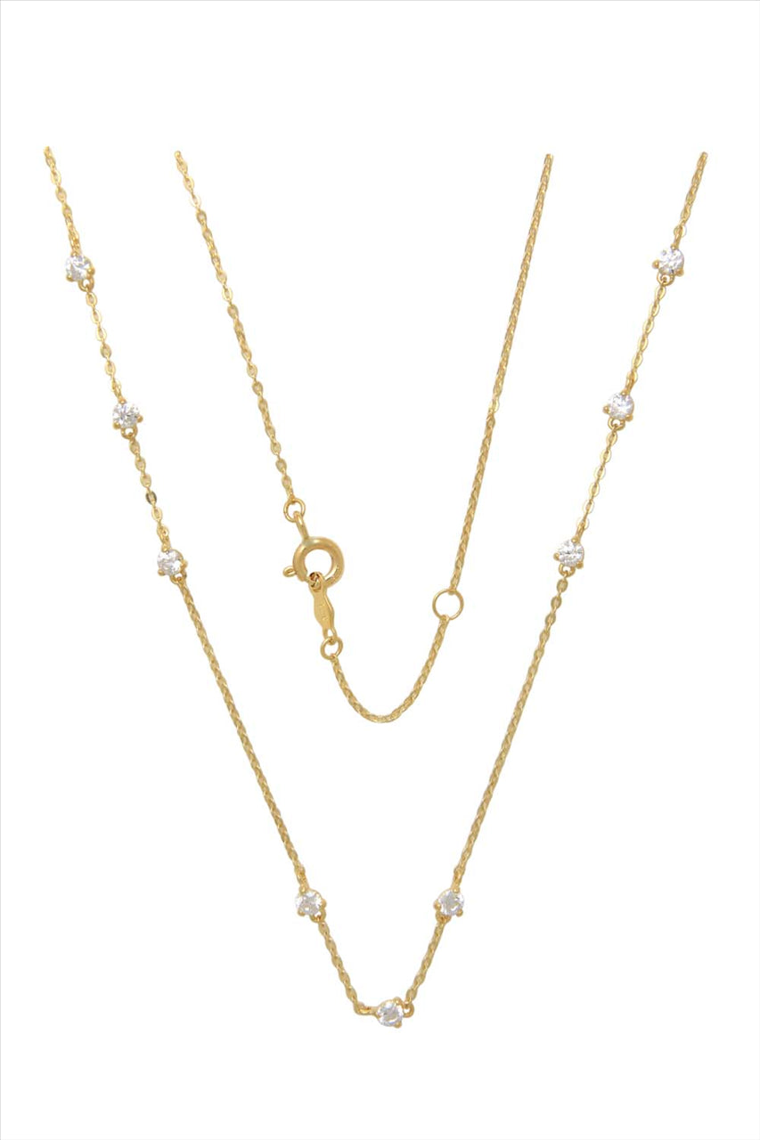 9k YG 9xCZ Pendant with Oval Link Chain. 2.8mm Pearl. 45cm with O-Ring at 42cm