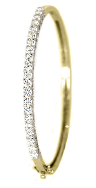 18k 2T ( Yellow Gold Bangle with WG setting) Solid Hinged Diamond Bangle 3.0mm wide with 2 figure 8 safety clips . WG setting with 21 D=2.0ct  Clarity: SI  Color H 60mm x 53mm
