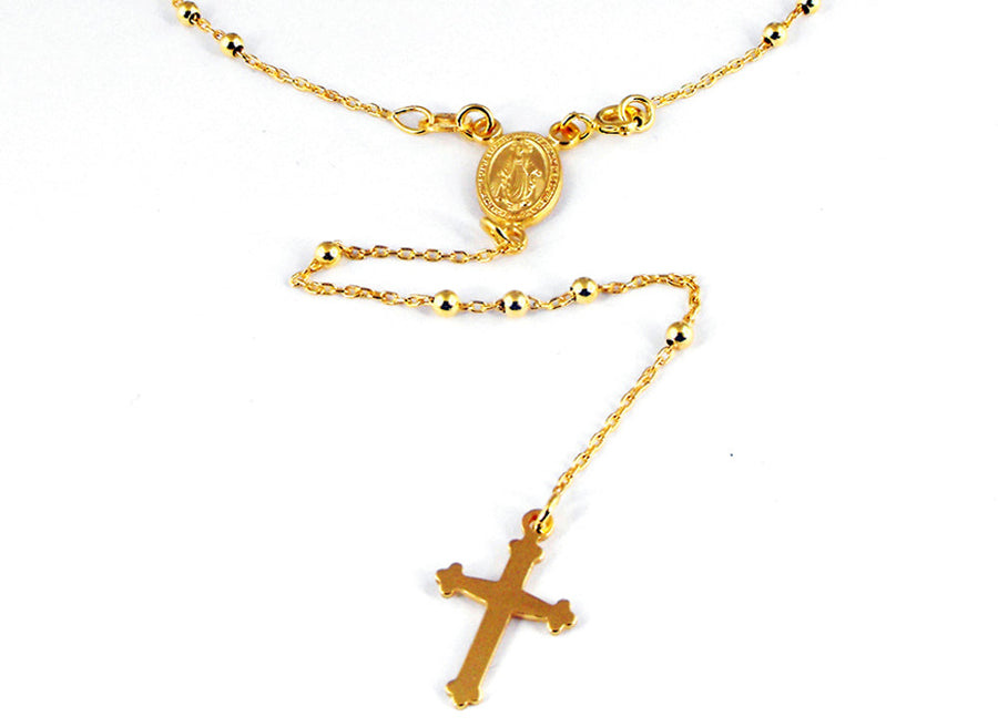 9k YG Italian Solid 2.5mm Balls Oval Link Bracelet 0.70mm wide 19cm with Miraculous Madonna & Cross Approx 2.7g
