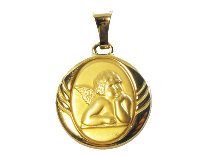 18k YG Italian Solid Circle Angel Pnd 23mm Approx 3.5g