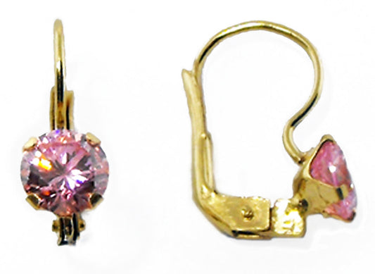 18k YG Purple CZ Euro Clip Earrings 6mm
