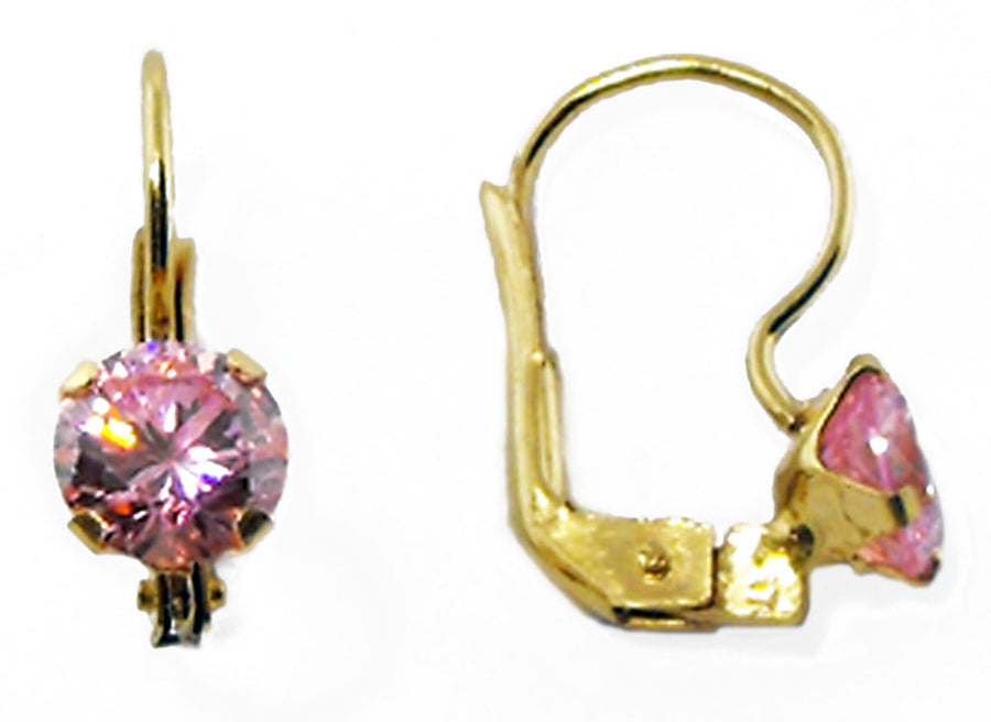 18k YG Purple CZ Euro Clip Earrings 6mm