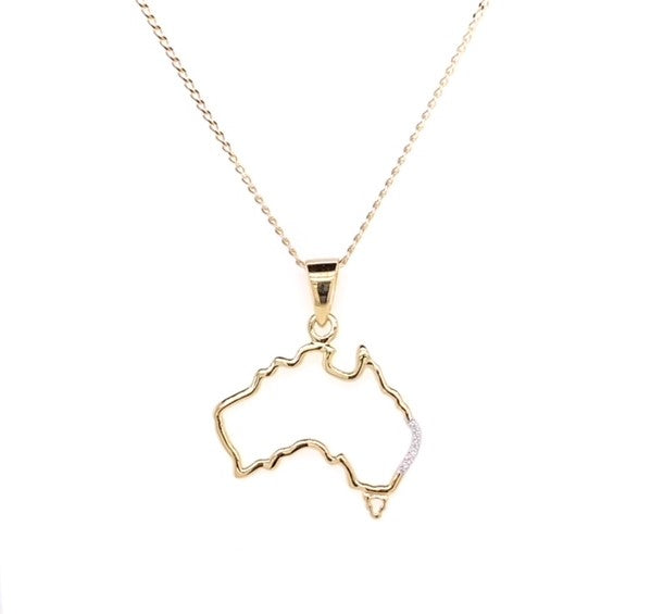 9k YG Australia Diamond Pendant 6D=0.02ct with Oval Link Chain 45cm O-Ring at 43cm & 44cm 1mm Wide . Meas. 20x24mm