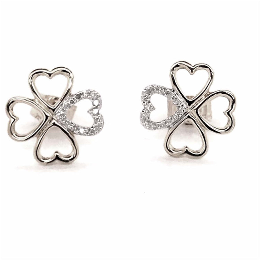 9k WG Diamond 4 Leaf Clover Stud Earrings 28D=0.07ct Meas. 11mm