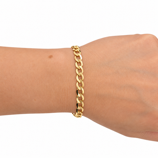 9k YG Flat Diamond Cut Curb Bracelet (5mm)