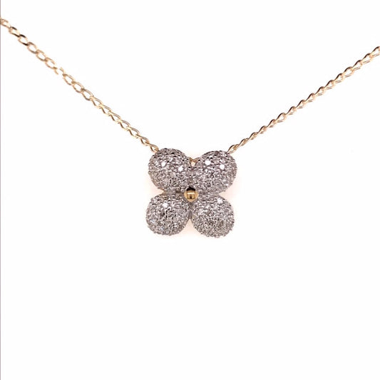 9k YG Flower Diamond Pendant 120D=0.30ct with Chain