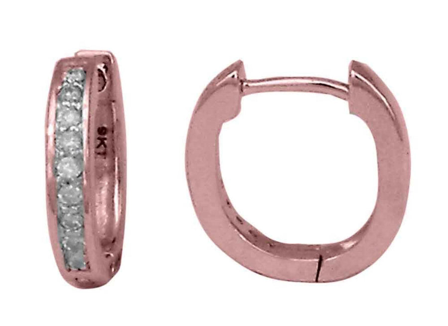 9k RG Diamond Oval Huggie Earrings 11x8mm Diameter. Grain set with 18D=0.18ct 2.5mm Wide