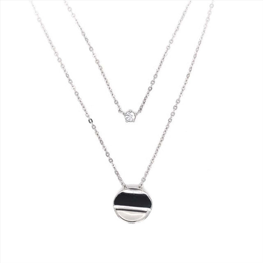 9k WG 10mm Circle & CZ Pendant with Oval Link Chain 45cm O-Ring at 42cm