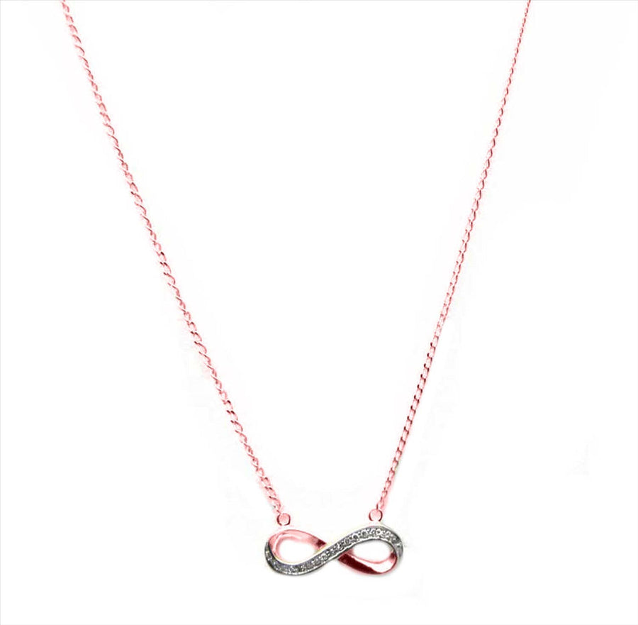 9k RG Infinity Diamond Pendant 15D=0.03ct with Oval Link Chain 45cm O-Ring at 43cm & 44cm 1mm wide . Meas. 6x14mm