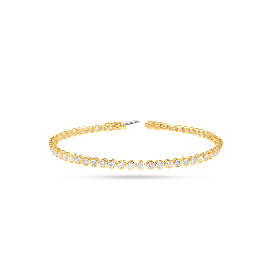 9k YG Diamond Tennis Anklet, Bezel Set with 59D=6.45ct. 25cm