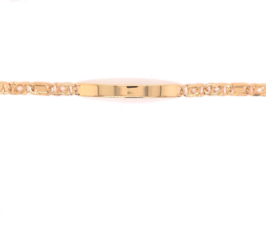 9k YG Italian Solid 3x1 Birdseye/Tiger Eye & Plate ID Bracelet 4.5mm wide x 11mm. 19.5cm   Approx 10.5g