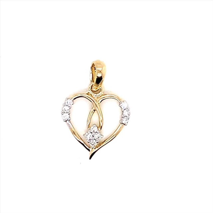 9k YG Diamond Heart Pendant 10D =0.10ct. Claw Set . Meas. 13.5mm