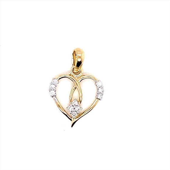9k YG Diamond Heart Pendant 10D =0.10ct. 13.5mm