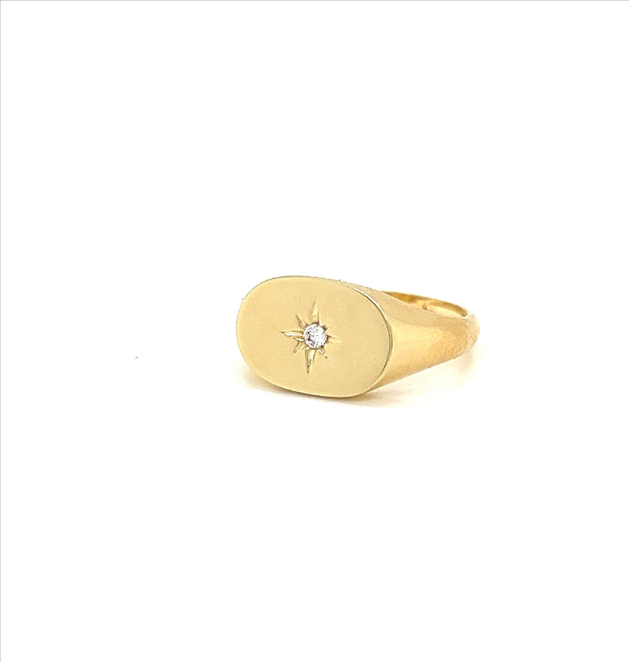 9k YG Signet Ring with CZ Star 9.5mm. Size O