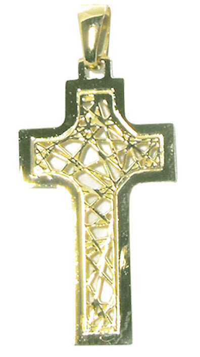 18k YG Weaved Italian Cross 32x19mm (priced per gram)