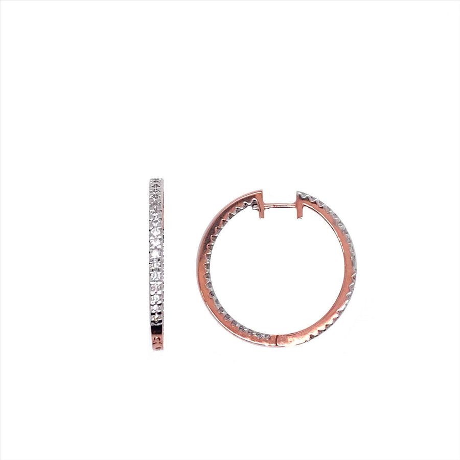 9k RG Diamond Round Huggie Earrings 19mm Diameter. Claw set with 80D=0.58ct 1.8mm Wide