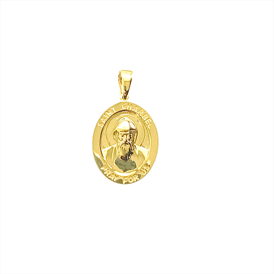 9k YG Solid Oval St Charbel Medallion 16x12.5mm