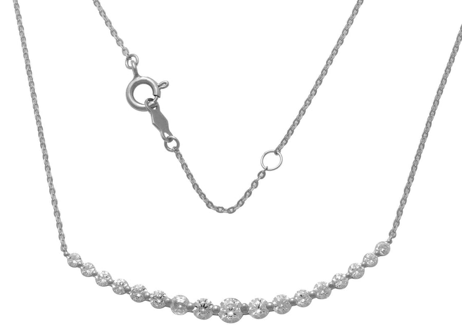 9k WG CZ Curved Bar Pendant with Oval Link Chain 45cm with O-Ring at 42cm