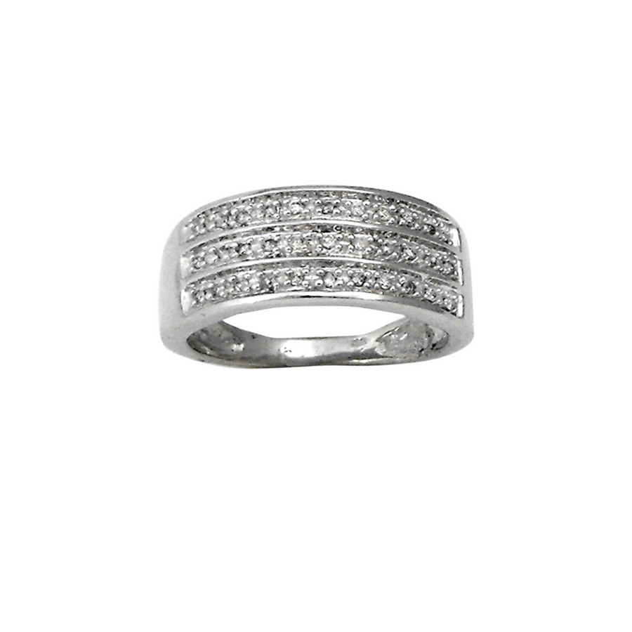 9k WG Diamond Ring  3-Row  33D = 0.17ct  Size M.