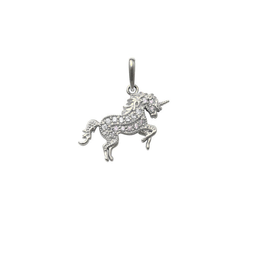 9k WG CZ Unicorn Pendant 14x12mm