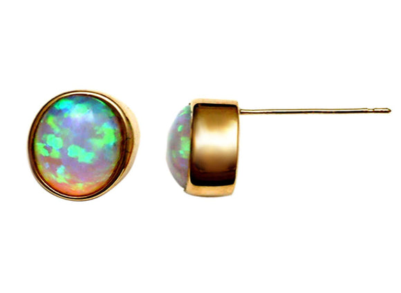 9k YG Oval Syn Opal Stud Earrings 9x7mm