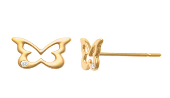 9k YG CZ Butterfly Stud Earrings 8x5.8mm