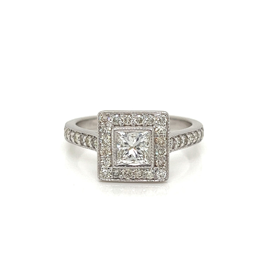 9k WG Princess Cut Diamond Ring Set with 34D=0.45ct & 1PR=0.61ct. Size M1/2