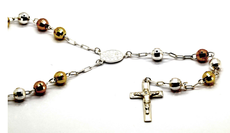925 3T Rosary Chain Oval Link 8mm Diamond Cut Ball 90 + 17cm