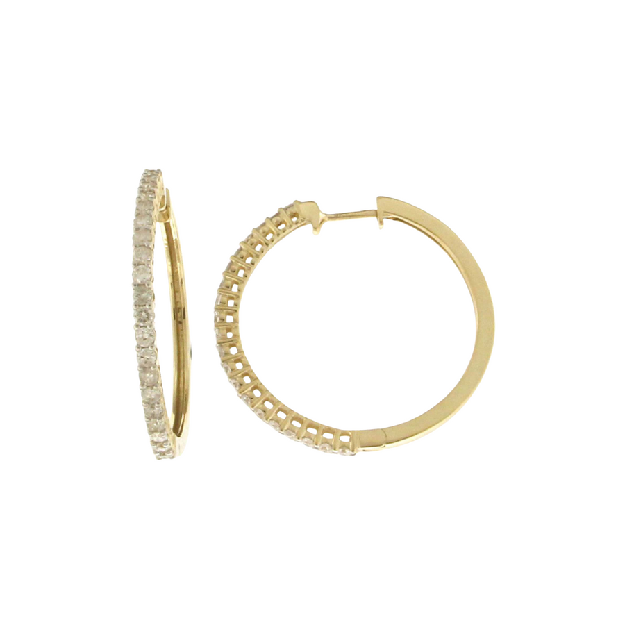 9k YG Diamond Round Huggie Earrings 40D=0.70ct 25mm Diameter. 1.7mm Wide