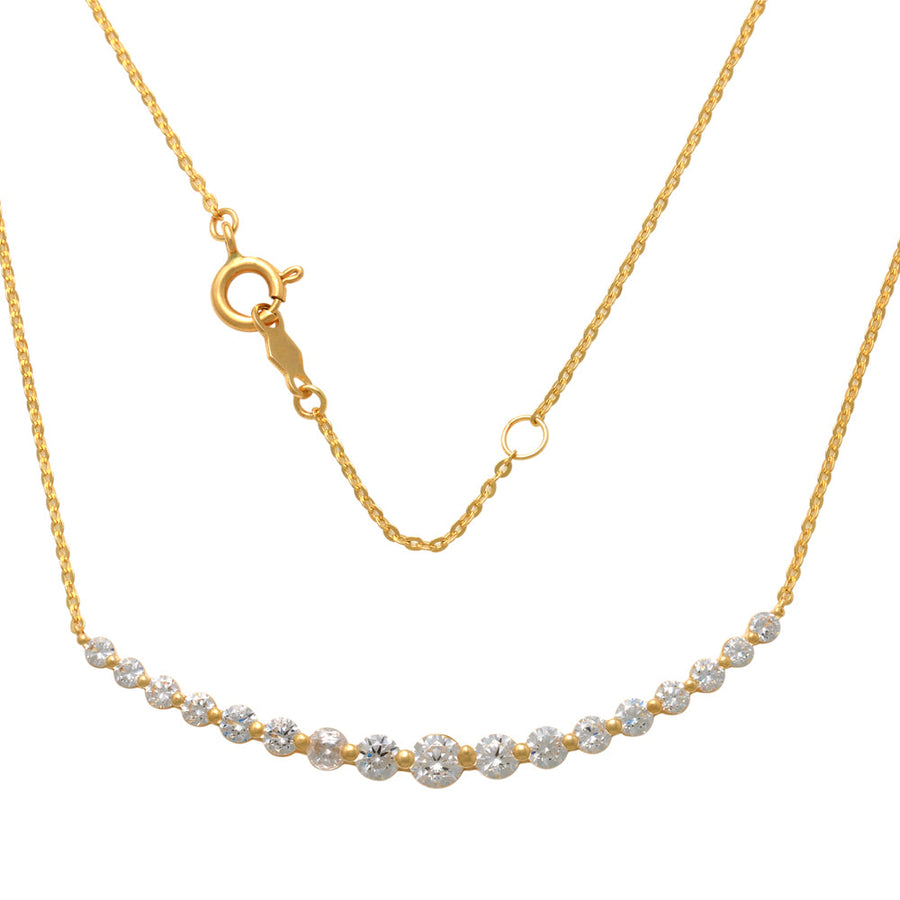9k YG CZ Curved Bar Pendant, 45mm with Oval Link Chain 45cm with O-Ring at 42cm