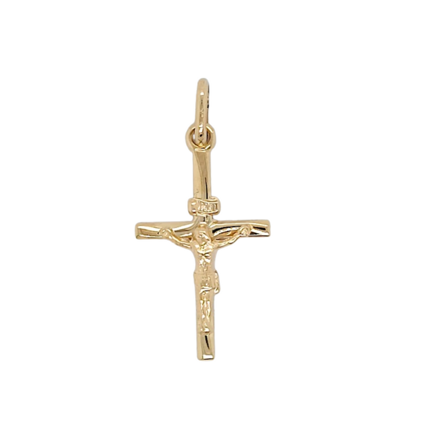 18k YG Italian Squared Edge Crucifixion Pendant 21mm x 13mm