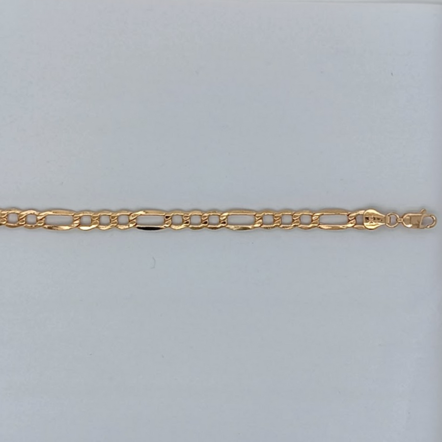 18k YG Hollow Flat Figaro Chain 4.3mm wide 19cm. Approx 2.5g