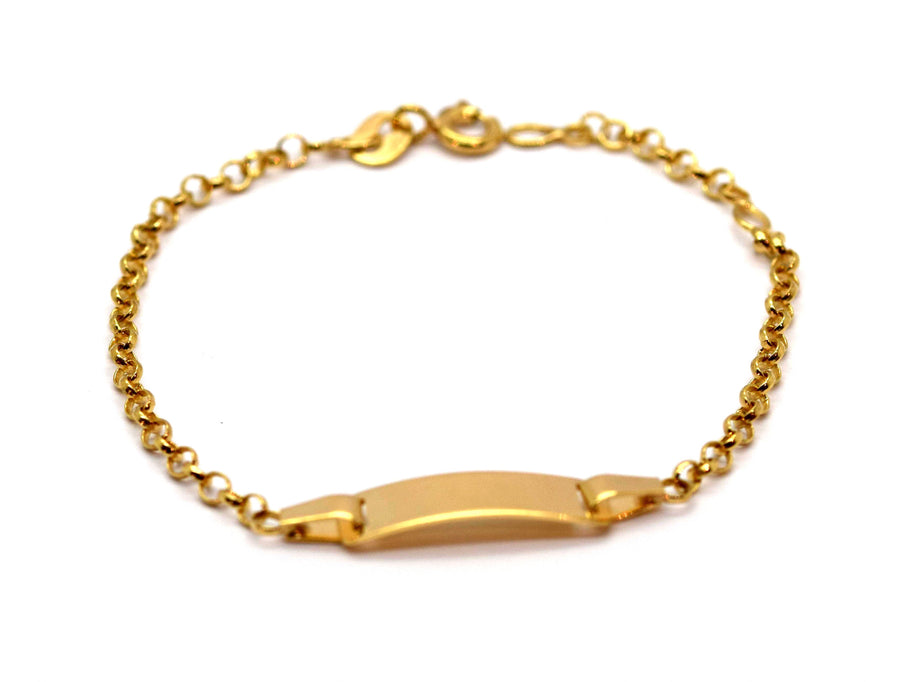 9k YG Italian Solid Belcher ID Bracelet 2.2mm 17cm (O ring at 15cm). Approx 1.68g.