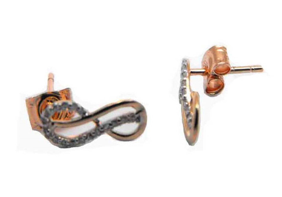 9k RG Diamond Infinity Stud Earrings 36D=0.10ct Meas. 11x5mm