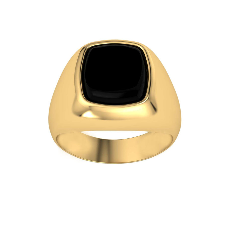 9k YG 12 x 10mm Cushion Black Onyx Gents Rings Size S