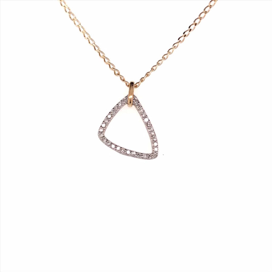 9k YG Triangular Diamond Pendant 31D=0.0.09ct with Oval Link Chain 45cm O-Ring at 43cm & 44cm 1mm Wide . Meas.11x11.5mm