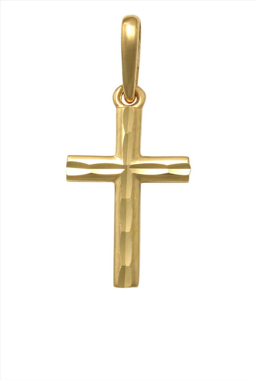 9k YG Solid Diamond Cut Cross Pendant 13mm x 7.5mm