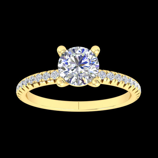 "Mia" 9k YG 5mm (0.5ct) CZ Solitare Ring with stones set on band. Size Q