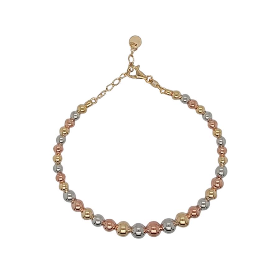 9k 3T Graduated Ball Cuff Bangle with Balls 4mm to 6mm, 60x52mm.