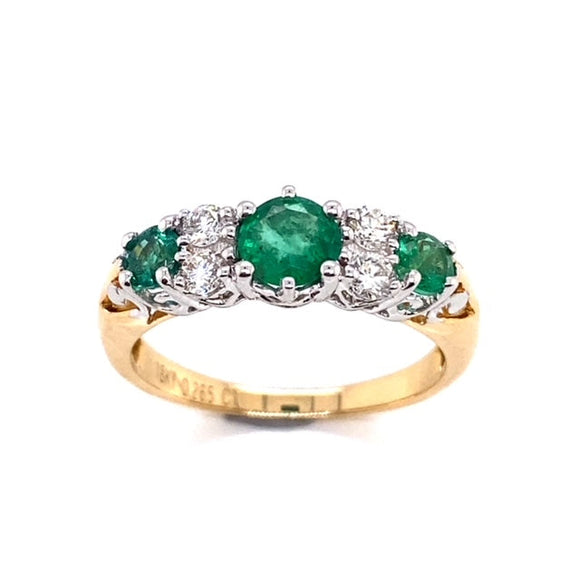 18k Natural Emerald & Diamond Ring 3Em=1.00ct & 4D=0.26ct