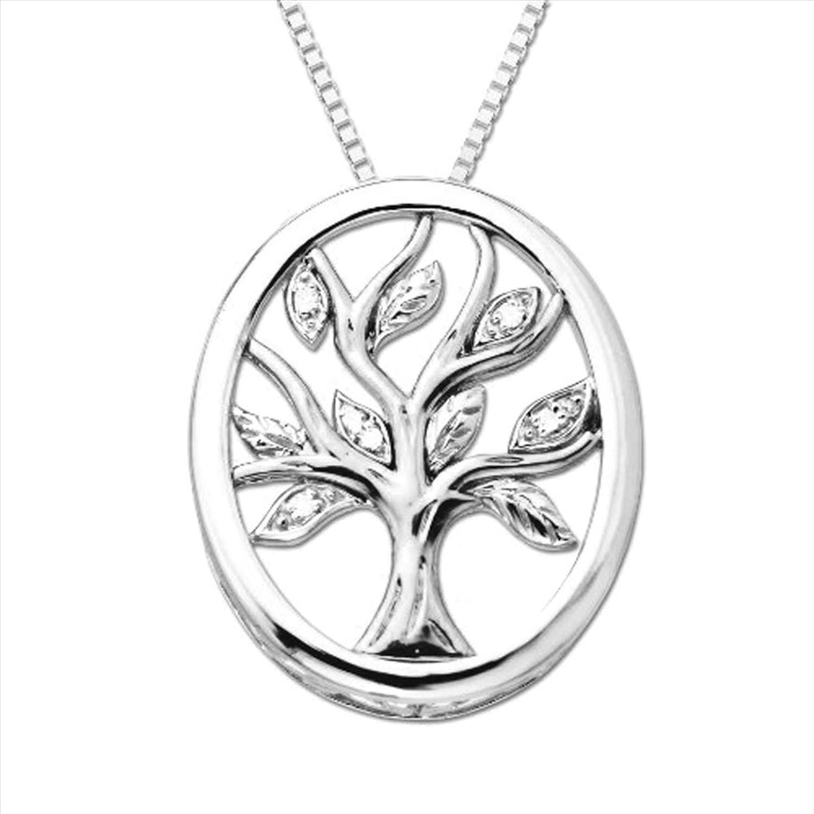 9k WG Diamond Oval Tree of Life Pendant 5D=0.08ct Claw Set . Meas. 28mm x 22mm